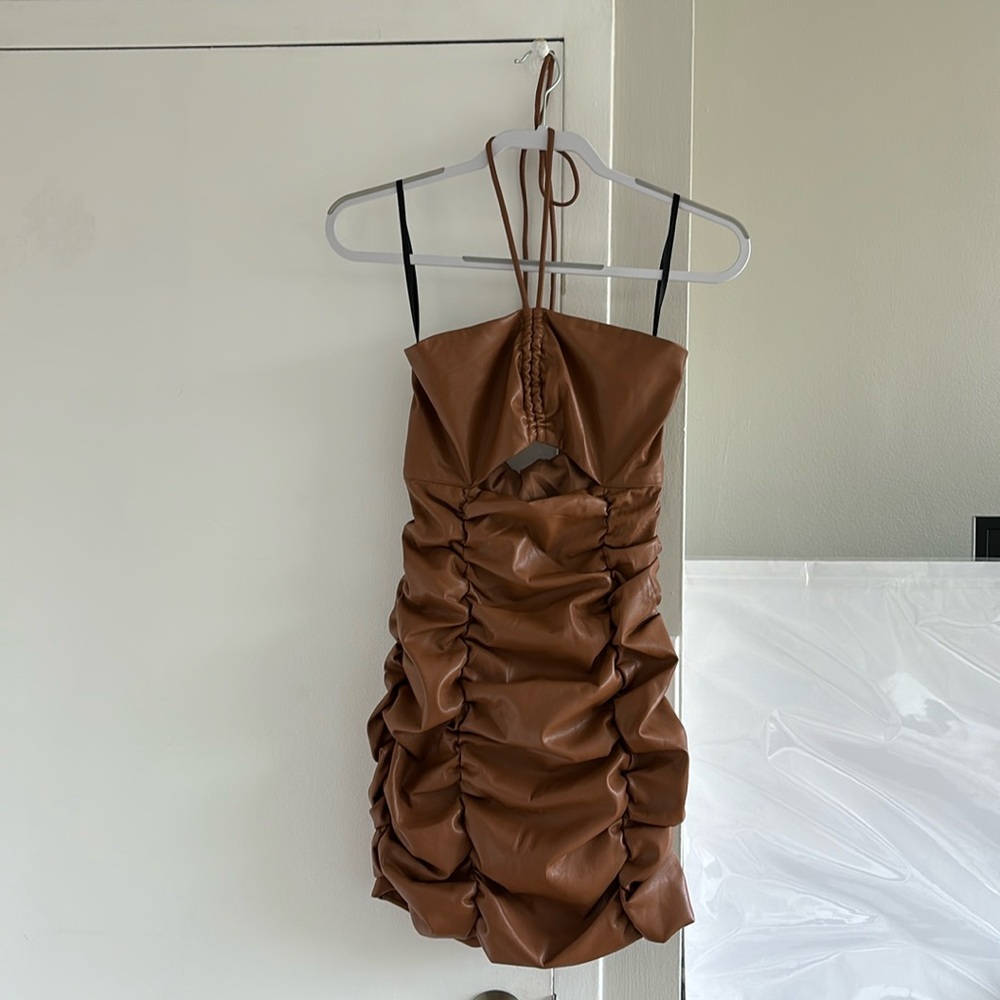 Lovers and Friends brown faux leather dress, size medium. New with tags.